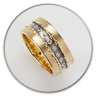 Ring from 18k gold and charred 925 silver with brilliants